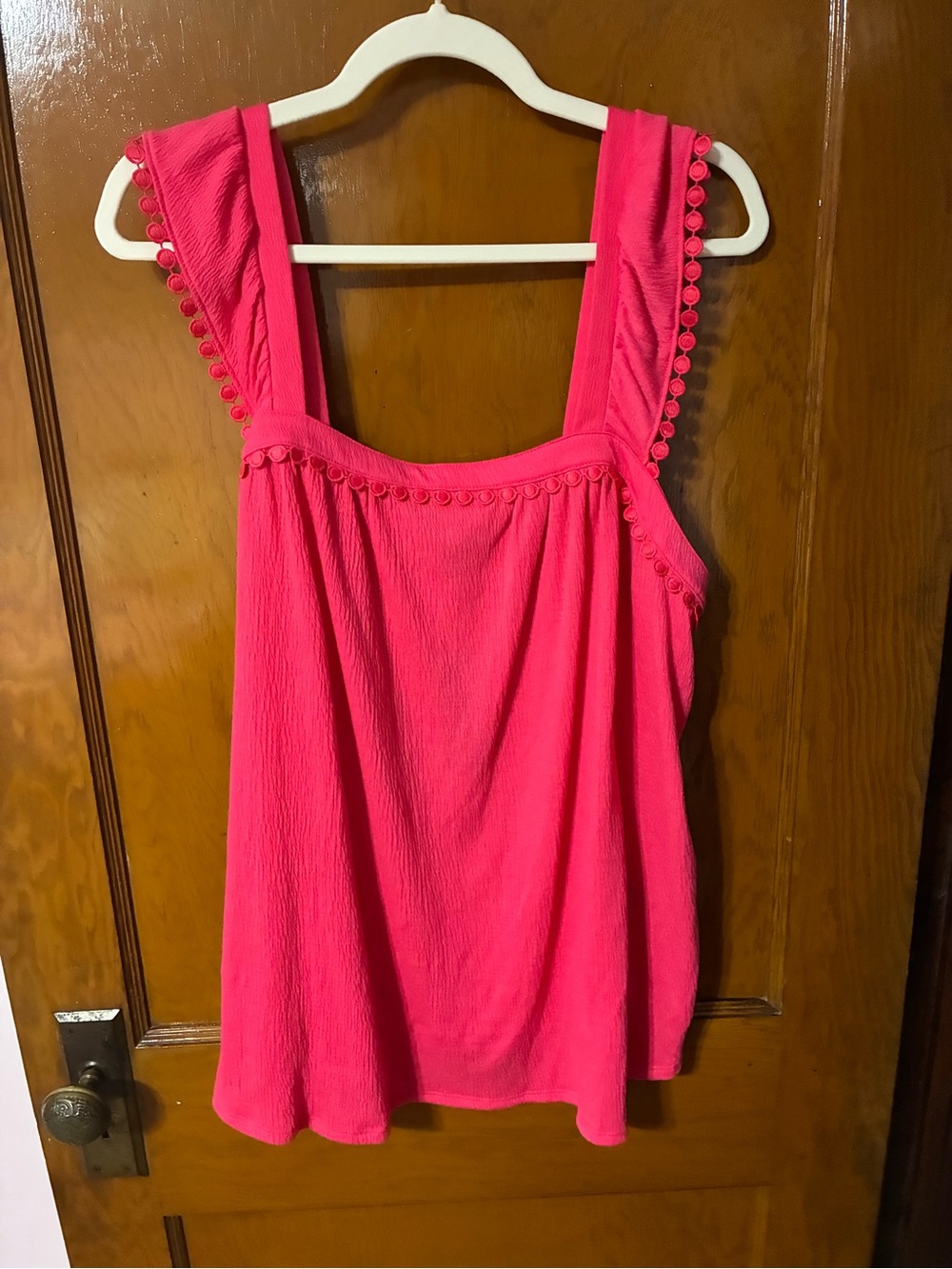 ❤️ 2/$10 - NWT Bright Pink Pom-Trim Camisole Tank